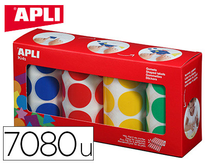 GOMMETTE APLI AGIPA ADHÉSIVE RONDE 20MM COLORIS ASSORTIS BOÎTE 4 ROULEAUX 7080 UNITÉS