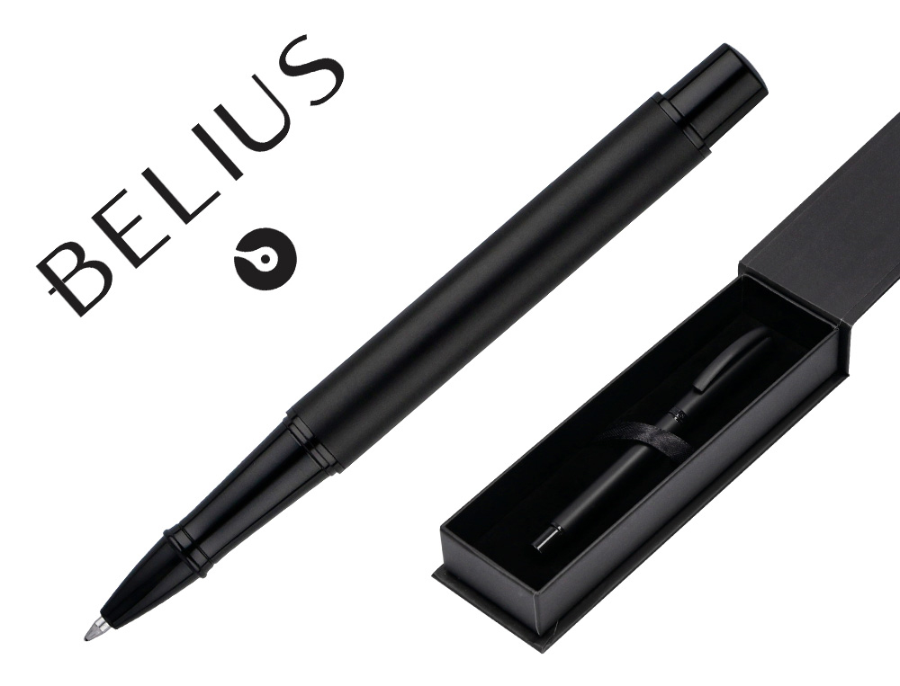 ROLLER BELIUS TURBO MONOCHROME ALUMINIUM TEXTURE POINTILLEE ENCRE BLEUE COLORIS NOIR DANS COFFRET CADEAU