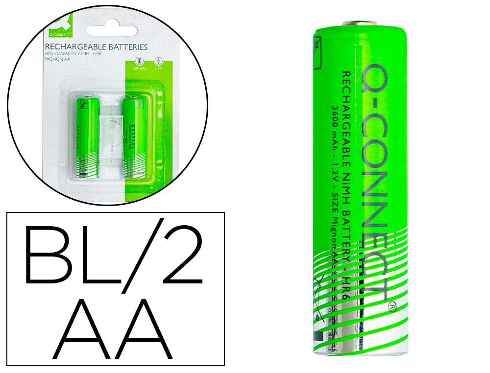 PILE Q-CONNECT ALCALINE AA RECHARGEABLE BLISTER 2 UNITES