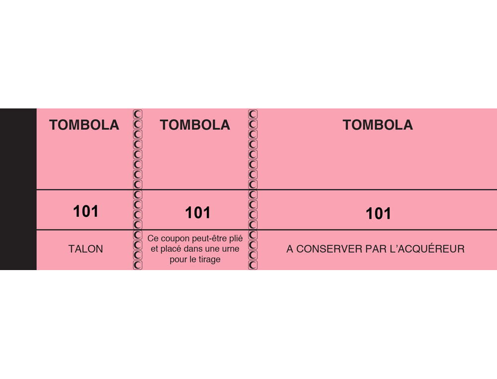 BLOC TOMBOLA ELVE 3 COUPONS NUMROTS 2 DTACHABLES SANS AGRAFE 150X50MM PAQUET DE 10 UNITS COLORIS ROSE
