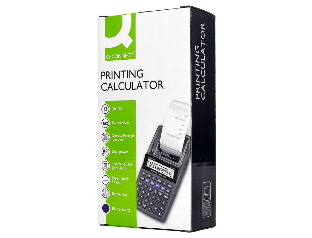 CALCULATRICE Q-CONNECT IMPRESSION ECRAN 12 CHIFFRES  ADDITION SOUSTRACTION MEMOIRE 192X98X44MM COLORIS NOIR