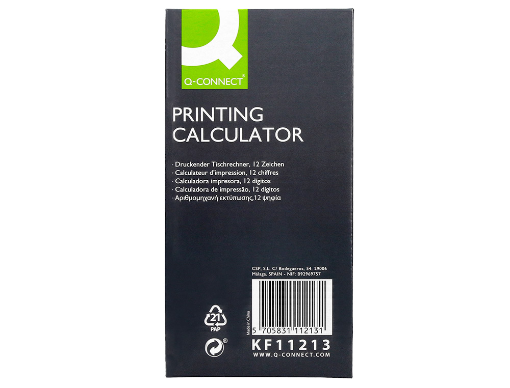 CALCULATRICE Q-CONNECT IMPRESSION ECRAN 12 CHIFFRES  ADDITION SOUSTRACTION MEMOIRE 192X98X44MM COLORIS NOIR