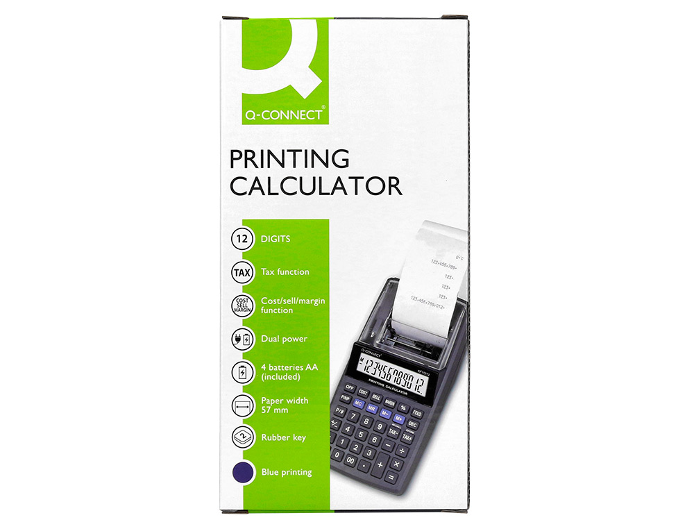 CALCULATRICE Q-CONNECT IMPRESSION ECRAN 12 CHIFFRES  ADDITION SOUSTRACTION MEMOIRE 192X98X44MM COLORIS NOIR
