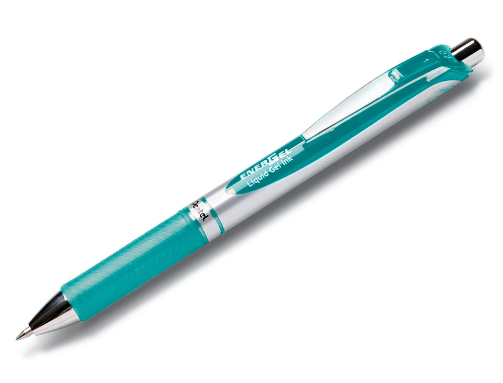 ROLLER PENTEL ENERGEL RETRACTABLE RECHARGEABLE      POINTE METAL FINE 0,7MM CLIP  METAL COLORIS TURQUOISE