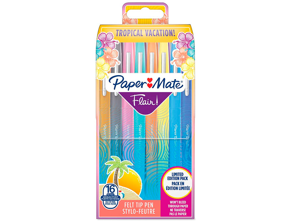 FEUTRE ECRITURE PAPER MATE FLAIR CANDY POP POINTE MOYENNE POCHETTE 16 UNITES ASSORTIES