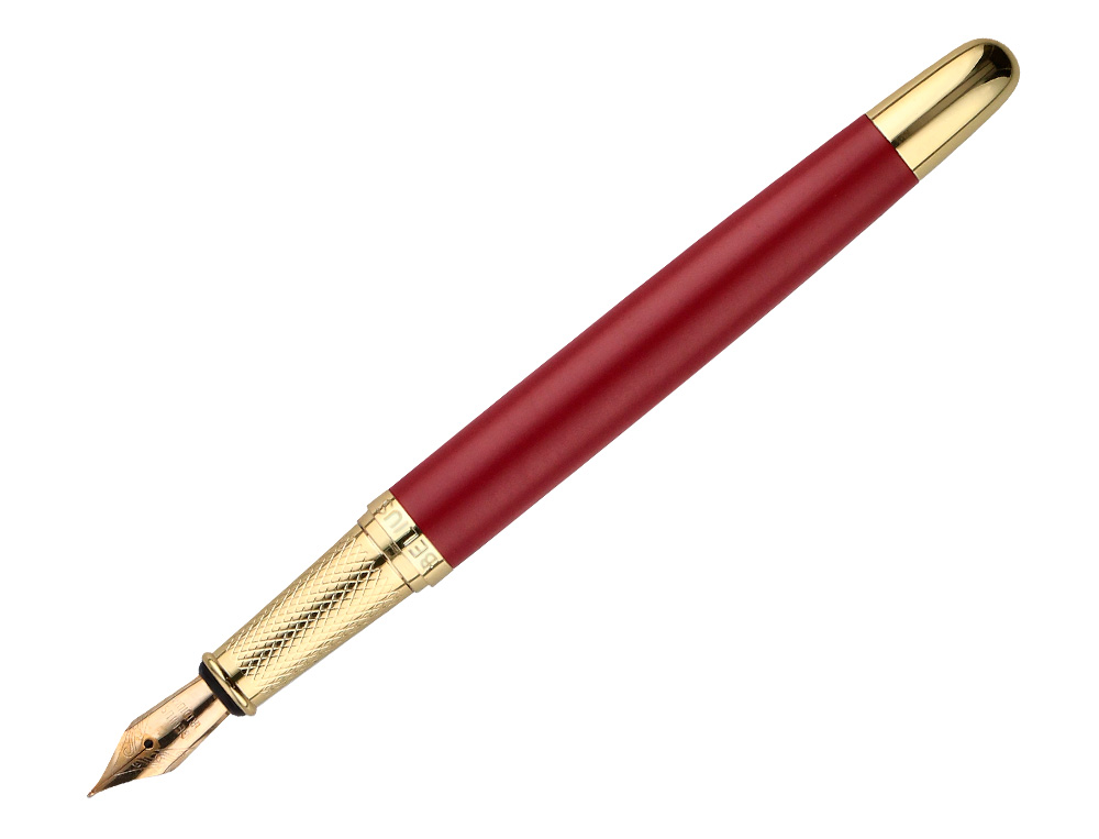 STYLO-PLUME BELIUS SOIREE ALUMINIUM DETAILS ET ATTRIBUTS OR ENCRE BLEUE COLORIS BORDEAUX DANS COFFRET CADEAU