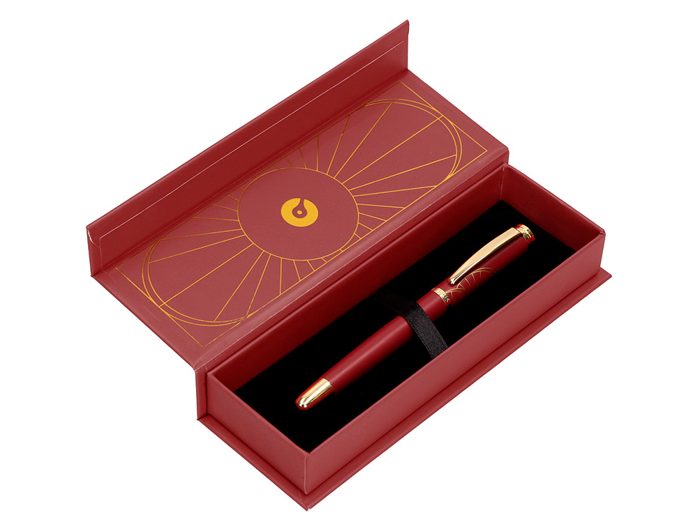 STYLO-PLUME BELIUS SOIREE ALUMINIUM DETAILS ET ATTRIBUTS OR ENCRE BLEUE COLORIS BORDEAUX DANS COFFRET CADEAU