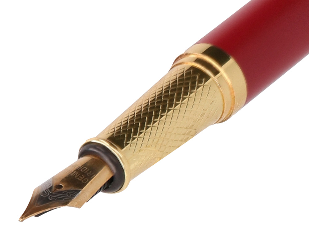 STYLO-PLUME BELIUS SOIREE ALUMINIUM DETAILS ET ATTRIBUTS OR ENCRE BLEUE COLORIS BORDEAUX DANS COFFRET CADEAU