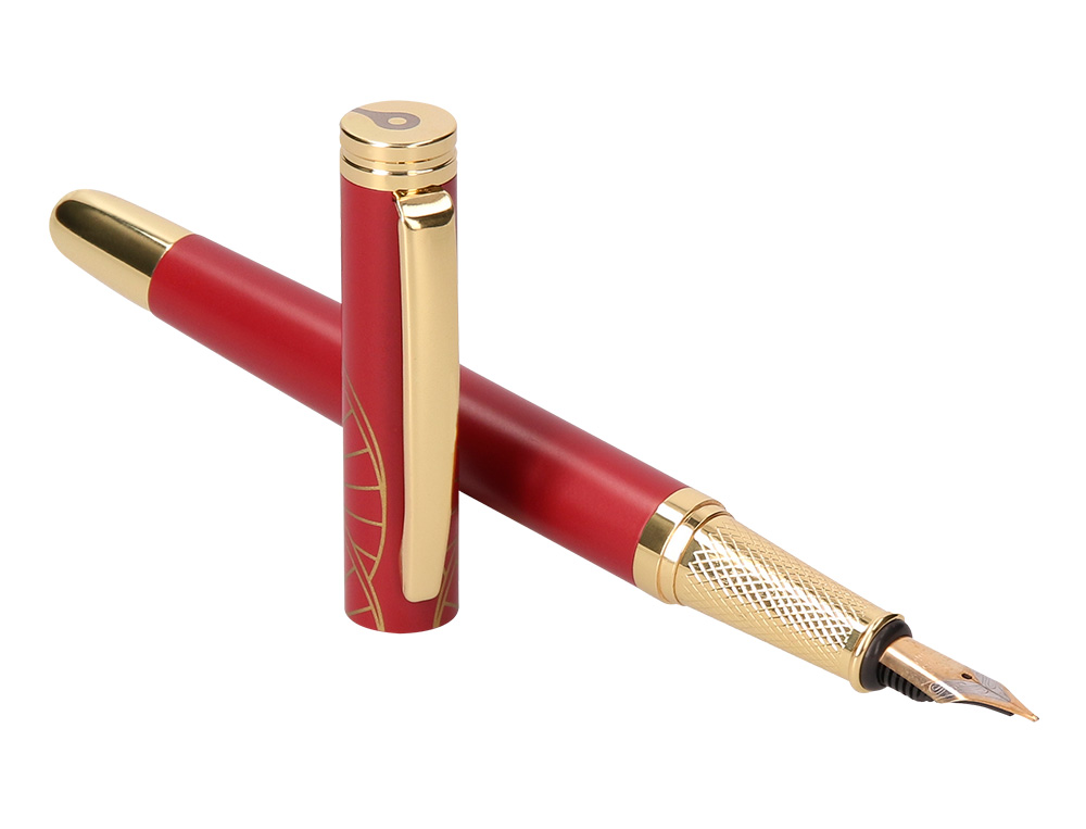 STYLO-PLUME BELIUS SOIREE ALUMINIUM DETAILS ET ATTRIBUTS OR ENCRE BLEUE COLORIS BORDEAUX DANS COFFRET CADEAU