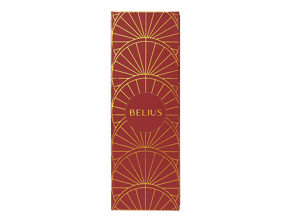 STYLO-PLUME BELIUS SOIREE ALUMINIUM DETAILS ET ATTRIBUTS OR ENCRE BLEUE COLORIS BORDEAUX DANS COFFRET CADEAU