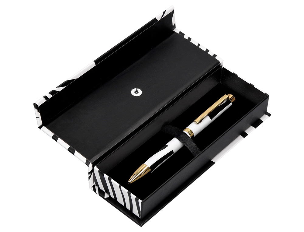 ROLLER BELIUS B&W ALUMINIUM ATTRIBUTS OR ENCRE NOIRE COLORIS BLANC ZEBRURES NOIRES DANS COFFRET CADEAU