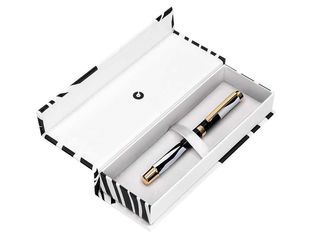 ROLLER BELIUS B&W ALUMINIUM ATTRIBUTS OR ENCRE NOIRE COLORIS BLANC ZEBRURES NOIRES DANS COFFRET CADEAU