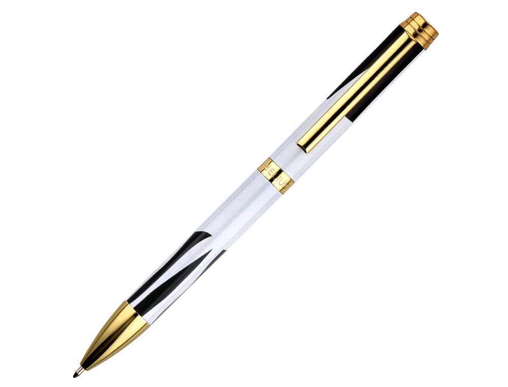ROLLER BELIUS B&W ALUMINIUM ATTRIBUTS OR ENCRE NOIRE COLORIS BLANC ZEBRURES NOIRES DANS COFFRET CADEAU