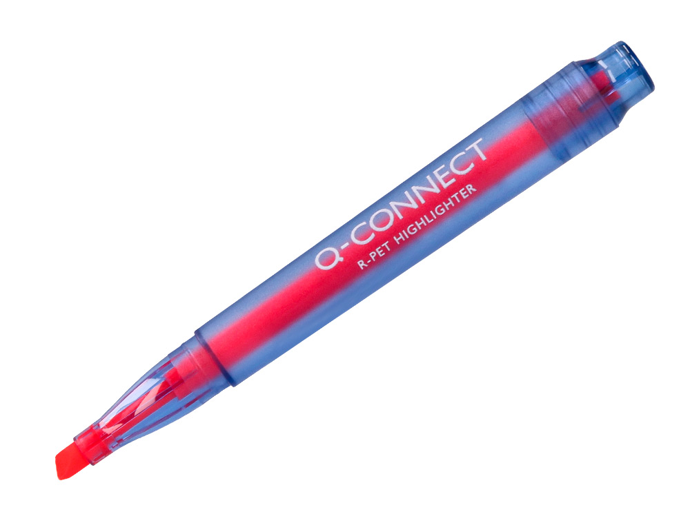 SURLIGNEUR Q-CONNECT FLUORESCENT CORPS TRANSPARENT POINTE BISEAUTEE TRAIT 1-5MM GRIP COLORIS ASSORTIS POCHETTE 4 UNITES