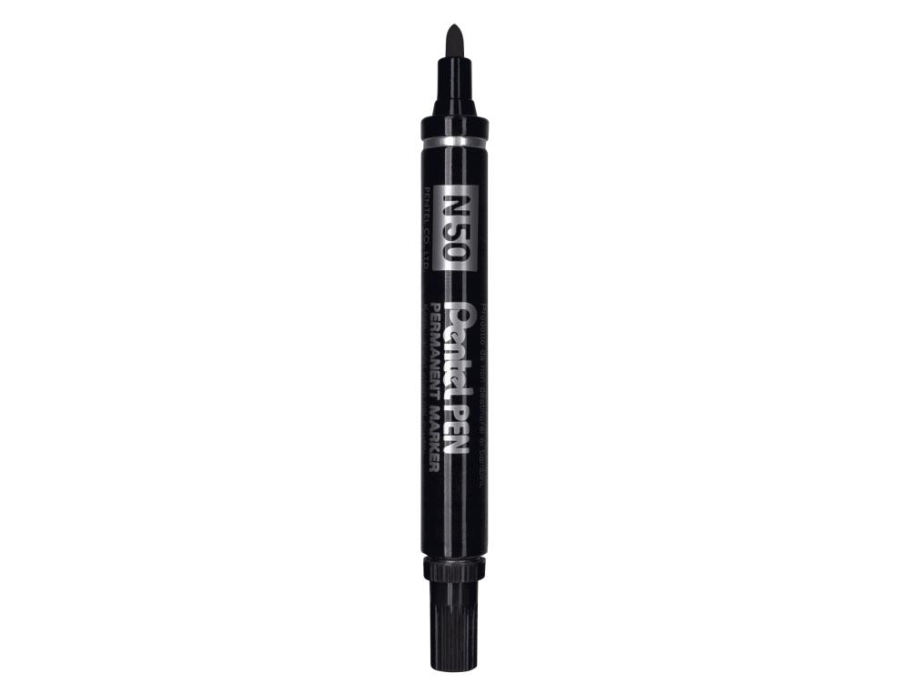 MARQUEUR PENTEL N50 PERMANENT POINTE OGIVE 4.3MM ENCRE A SOLVANT INDELEBILE TOUS SUPPORTS CORPS METAL NOIR PACK 36 UNI