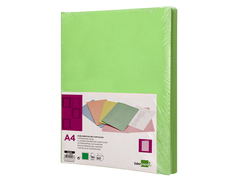 SOUS-CHEMISE LIDERPAPEL PAPIER CARTONN 180G 310X230MM DOCUMENT A4 210X297MM COLORIS PASTEL VERT INTENSE