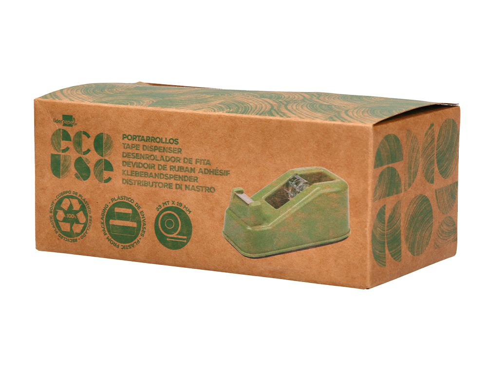 DEVIDOIR DE COMPTOIR LIDERPAPEL ECOUSE 100%        PLASTIQUE RECYCLE RUBAN       ADHESIF 19MMX33M COLORIS VERT