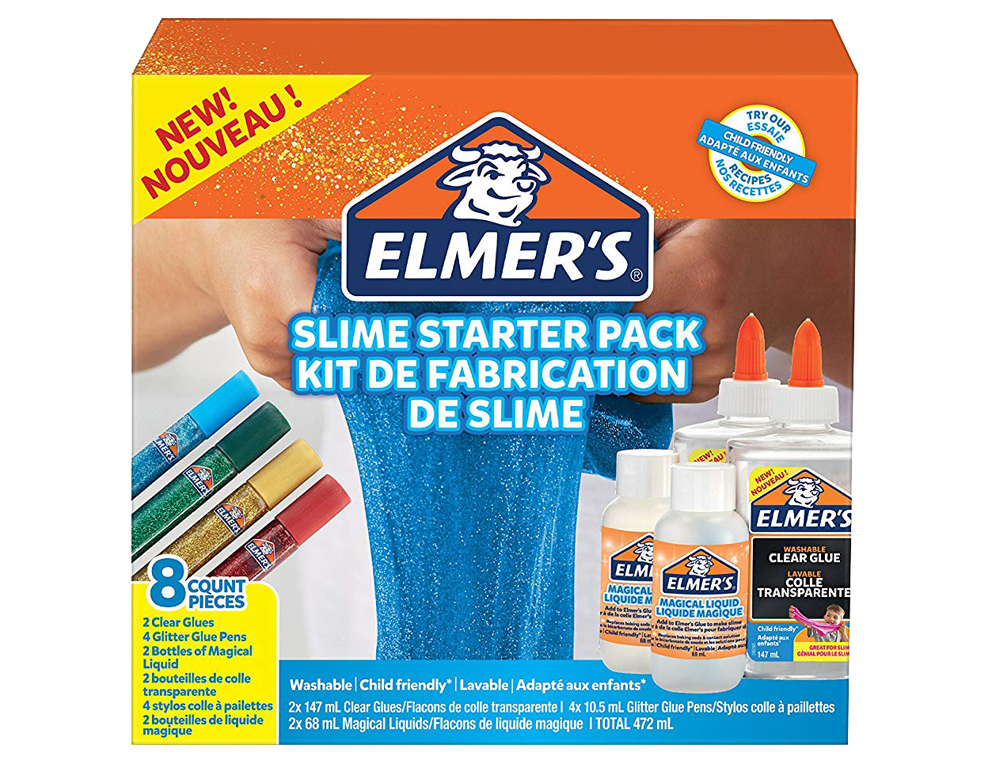 KIT STARTER ELMERS FABRICATION SLIME COLORÉ 2 FLACONS DE COLLE 5 GLITTERS 2 LIQUIDES MAGIQUES