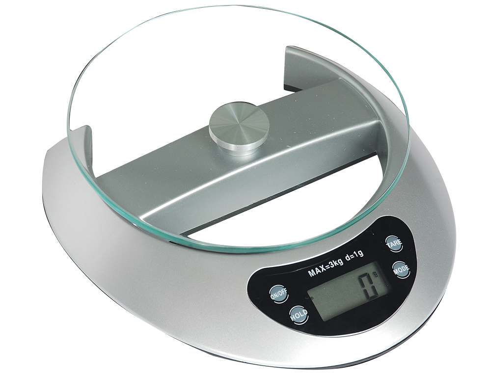 PÈSE-LETTRES ÉLECTRONIQUE Q-CONNECT 3KG BASE 19X21CM DIAMÈTRE PLATEAU 17CM PLATEFORME CRISTAL TEMPÉRÉ ÉCRAN LCD