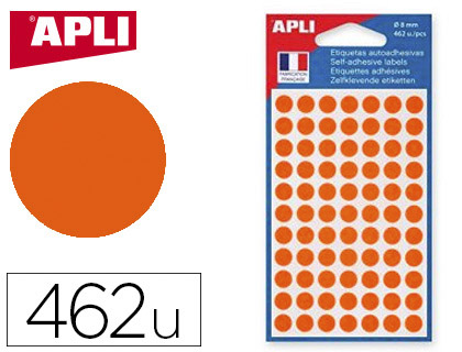 PASTILLE ADHSIVE APLI AGIPA DIAMTRE 8MM PERMANENTE COLORIS ORANGE POCHETTE 462 UNITS