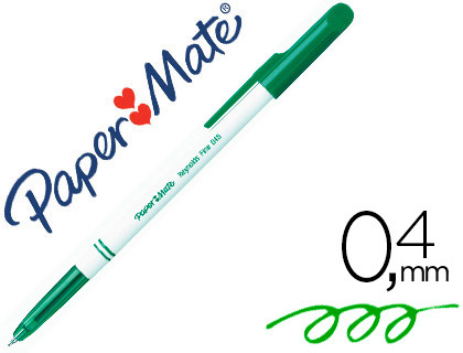 STYLO-BILLE PAPER MATE FINE CARBURE ET MEDIUM CRITURE FINE 0.4MM ENCRE CLASSIQUE BILLE INDFORMABLE COULEUR VERTE
