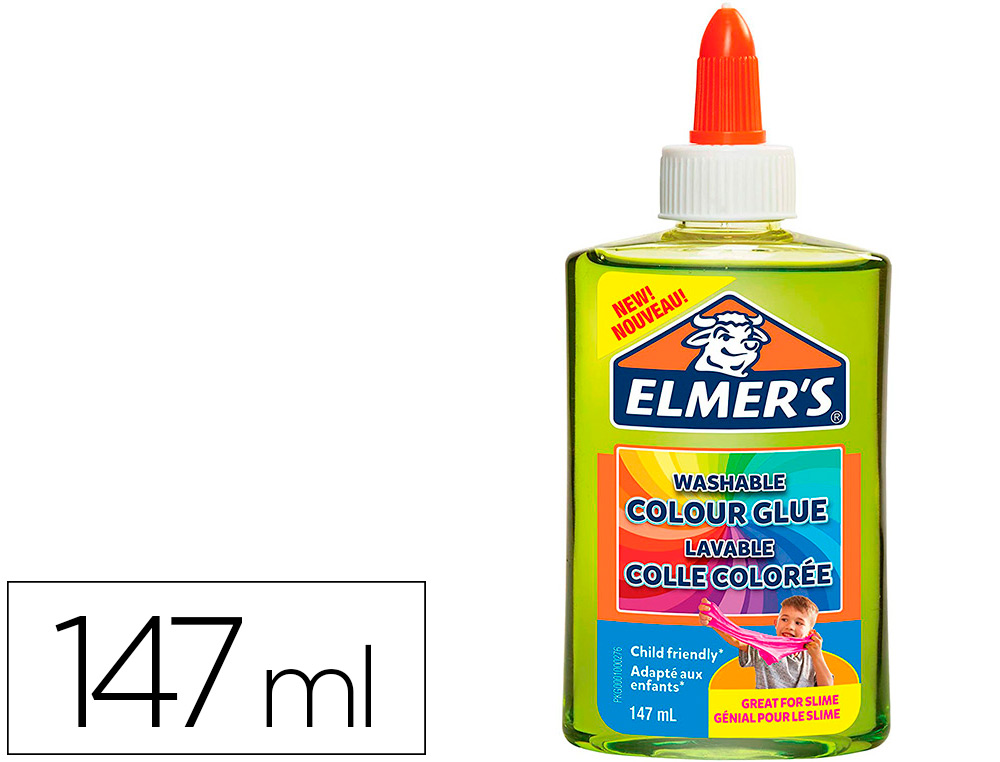 COLLE TRANSPARENTE ELMERS FABRICATION SLIME BRICOLAGE   LAVABLE NE COULE PAS COULEUR  VERTE FLACON 147ML