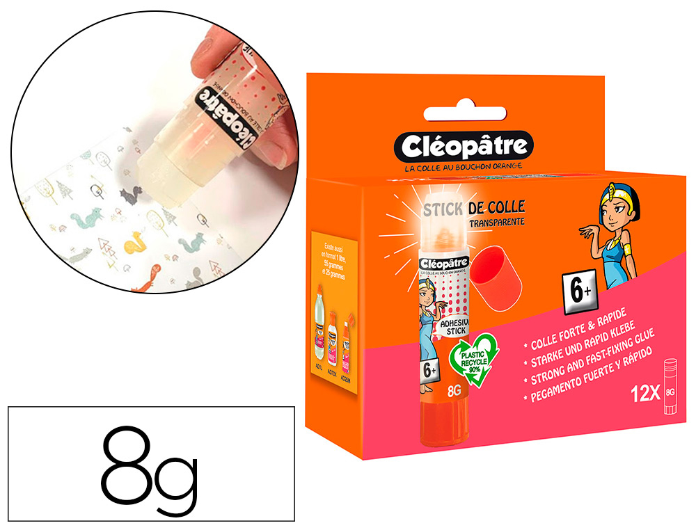 STICK DE COLLE CLEOPATRE INVISIBLE FORTE USAGE SANS    SOLVANT CARTON PAPIER PHOTOS  DES 6 ANS 8GR  LOT DE 12