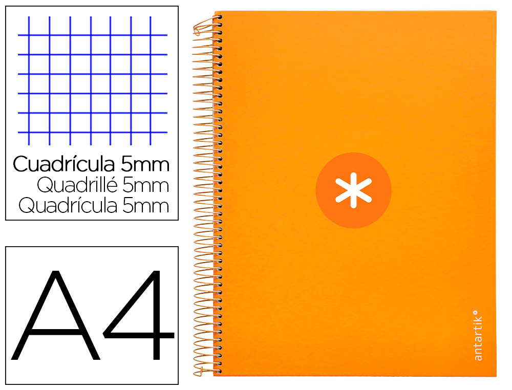 CAHIER SPIRALE ANTARTIK A4 240P 100G REMBORDE 5X5MM      MICROPERFORE 5 BANDES 4 TROUS COLORIS JAUNE