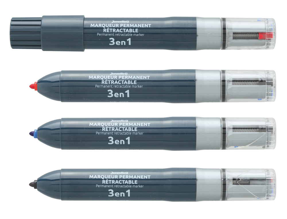 MARQUEUR JUVENILIA PERMANENT MULTICOLORE 3 EN 1            RECHARGEABLE POINTE FINE      CONIQUE RETRACTABLE