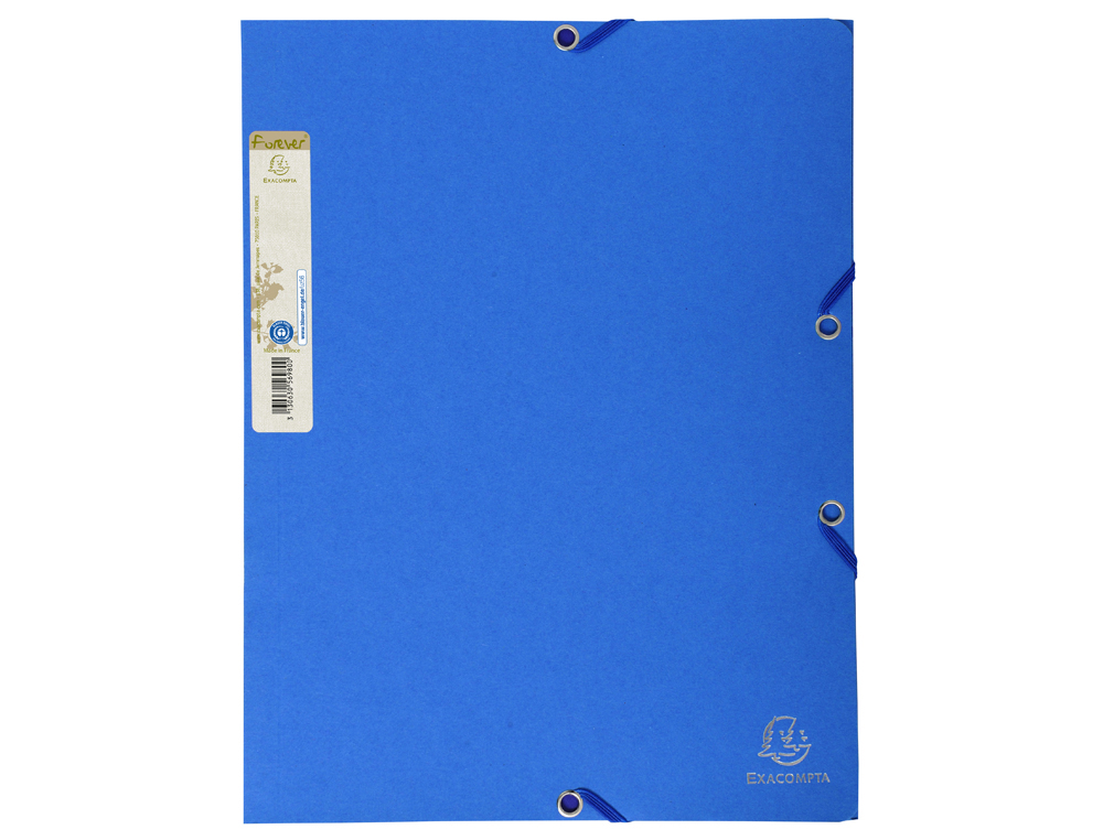 CHEMISE 3 RABATS EXACOMPTA FOREVER A4 CARTE RECYCLEE     380GR FERMETURE ELASTIQUE     COLORIS BLEU FRANCE