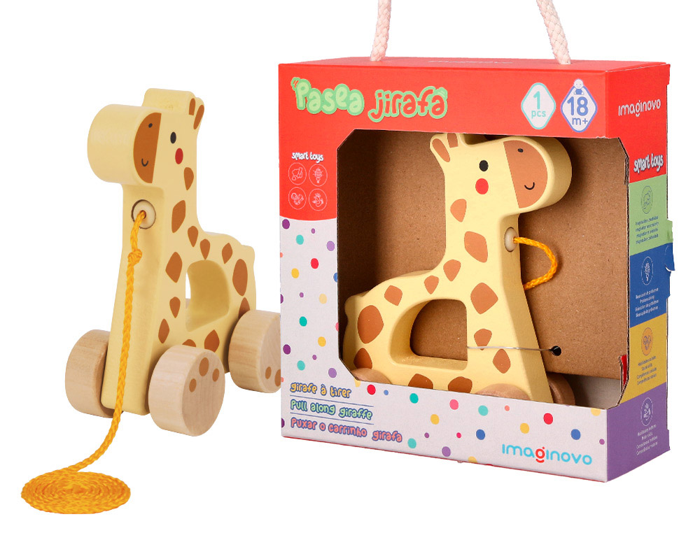 JEU ENFANT IMAGINOVO GIRAFE A TIRER AVEC ROUES BOIS +12     MOIS 16X12X5,4 CM