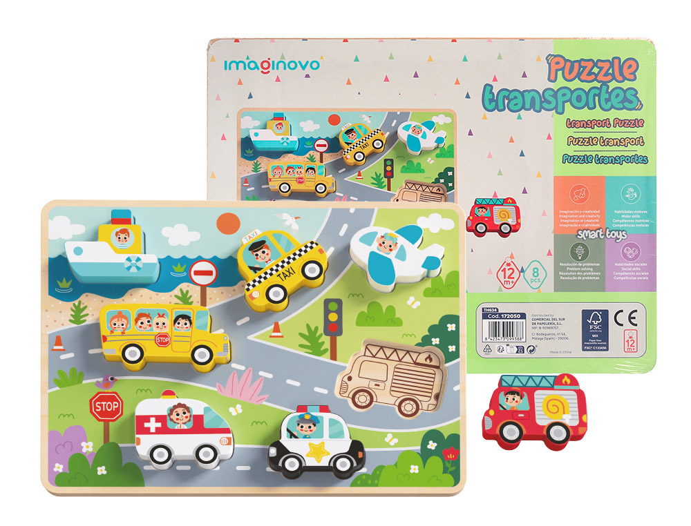 PUZZLE ENFANT IMAGINOVO VEHICULES 3D BOIS +12 MOIS 8  PIECES 29,5X22X1,7 CM