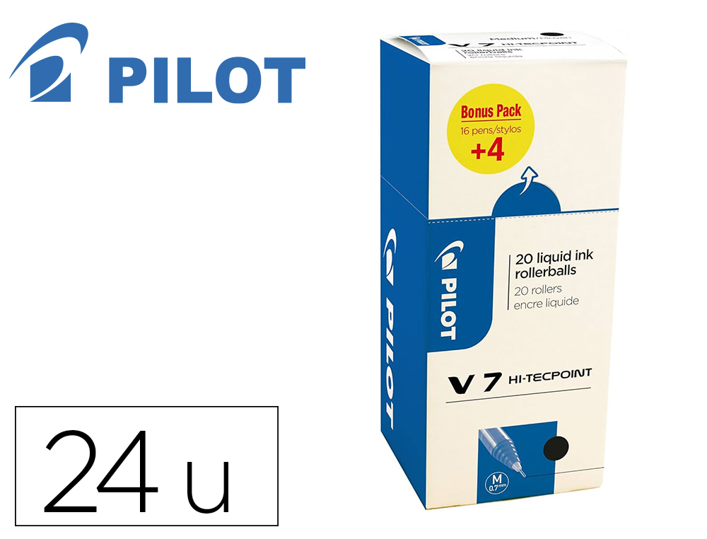 PACK ROLLER PILOT V7 POINTE AIGUILLE 0.7 MM AVEC          REGULATEUR D ENCRE 16 + 4     OFFERTS COLORIS NOIR