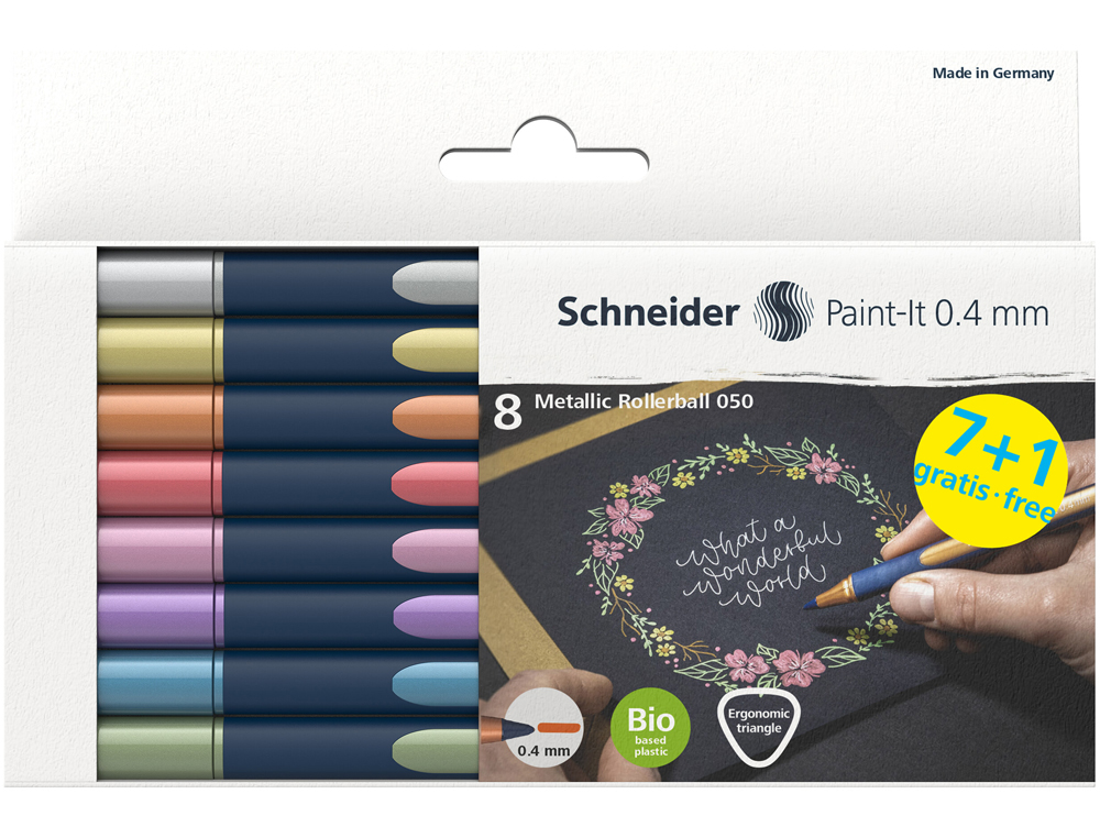 POCHETTE SCHNEIDER ROLLER METALLIQUE PAINT IT 050 TRAIT 0,4 MM POINTE ULTRA SMOOTH 8  COLORIS ASSORTI