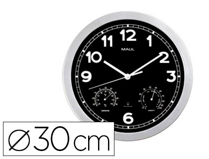 HORLOGE MAULDRIVE 30RC RADIO-PILOTE THERMOMTRE ET HYGROMTRE RONDE PILE 1.5V AA FOURNIE CADRE PLASTIQUE COLORIS GRIS