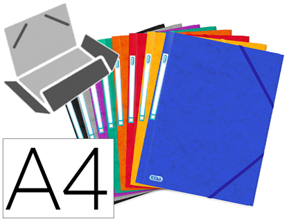 CHEMISE ELBA EUROFOLIO CARTE GRAINEE 450G A4 210X297MM 3   RABATS ELASTIQUE ETIQUETTE    DOS COLORIS ASSORTIS