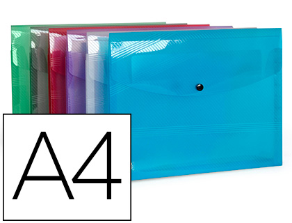 CHEMISE POCHETTE ELBA HAWAI POLYPROPYLENE TRANSLUCIDE     FORMAT A4 FERMETURE BOUTON    PRESSION COLORIS ASSORTIS