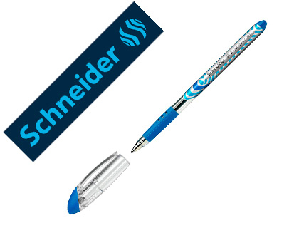 STYLO-BILLE SCHNEIDER SLIDER BASIC VISCOGLIDE TRAIT MOYEN  GRIP CAOUTCHOUC SECHAGE RAPIDE NEUTRE EN CO2 COULEUR BLEU