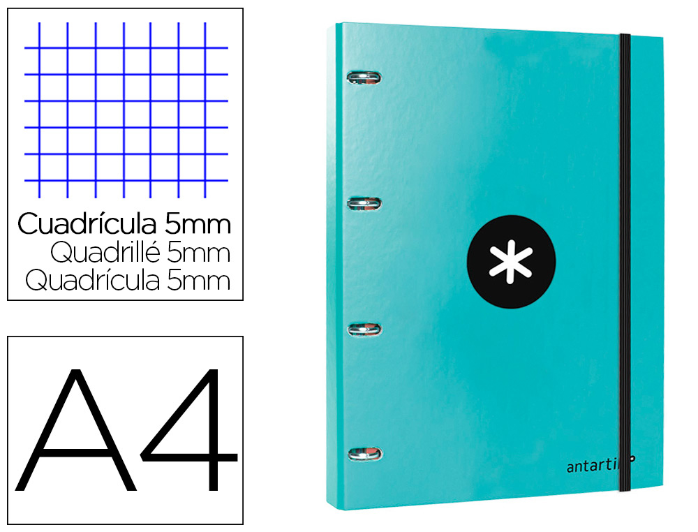 CLASSEUR ANTARTIK 4 ANNEAUX RONDS 25MM A4 CARTON REMBORDE FEUILLETS MOBILES Q5X5 COLORISMENTHE