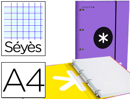 CLASSEUR ANTARTIK 4 ANNEAUX 25MM A4 CARTON REMBORDE       FEUILLETS MOBILES SEYES       COLORIS VIOLET