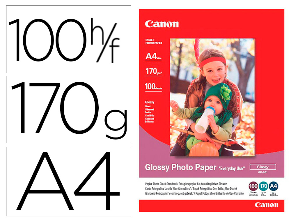 PAPIER PHOTO CANON  A4 BRILLANT 200GR/M2 PAQUET 100  FEUILLES