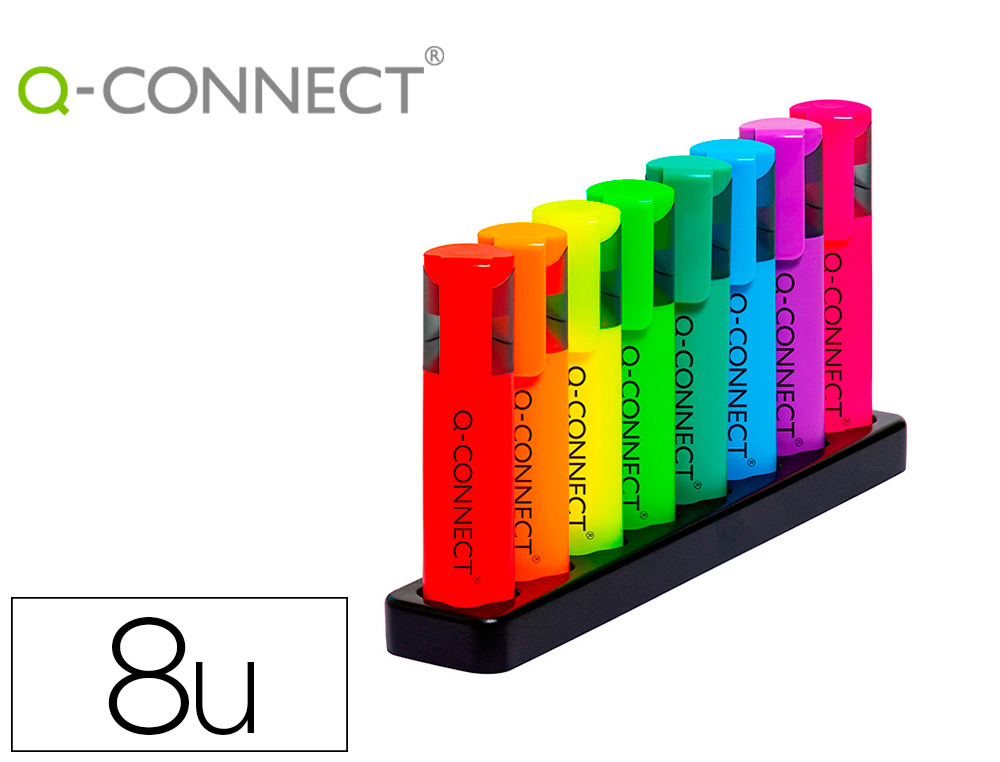 SURLIGNEUR Q-CONNECT FLUORESCENT NEON POINTE       BISEAUTEE ETUI DE BUREAU 8    COLORIS ASSORTIS
