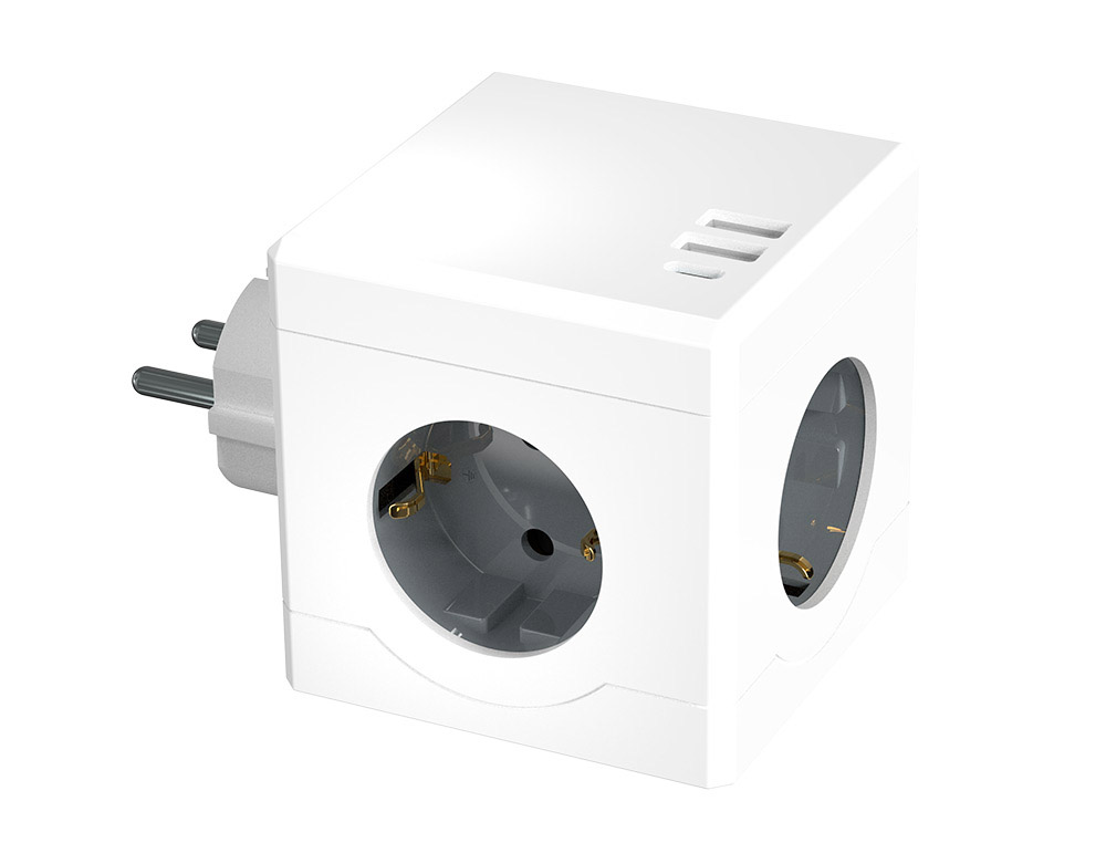 MULTIPRISE Q-CONNECT POWER CUBE  6 EN 1 CONNEXION        DIRECTE MURALE 3 PRISES       COURANT 2 PORTS USB 1 PORT