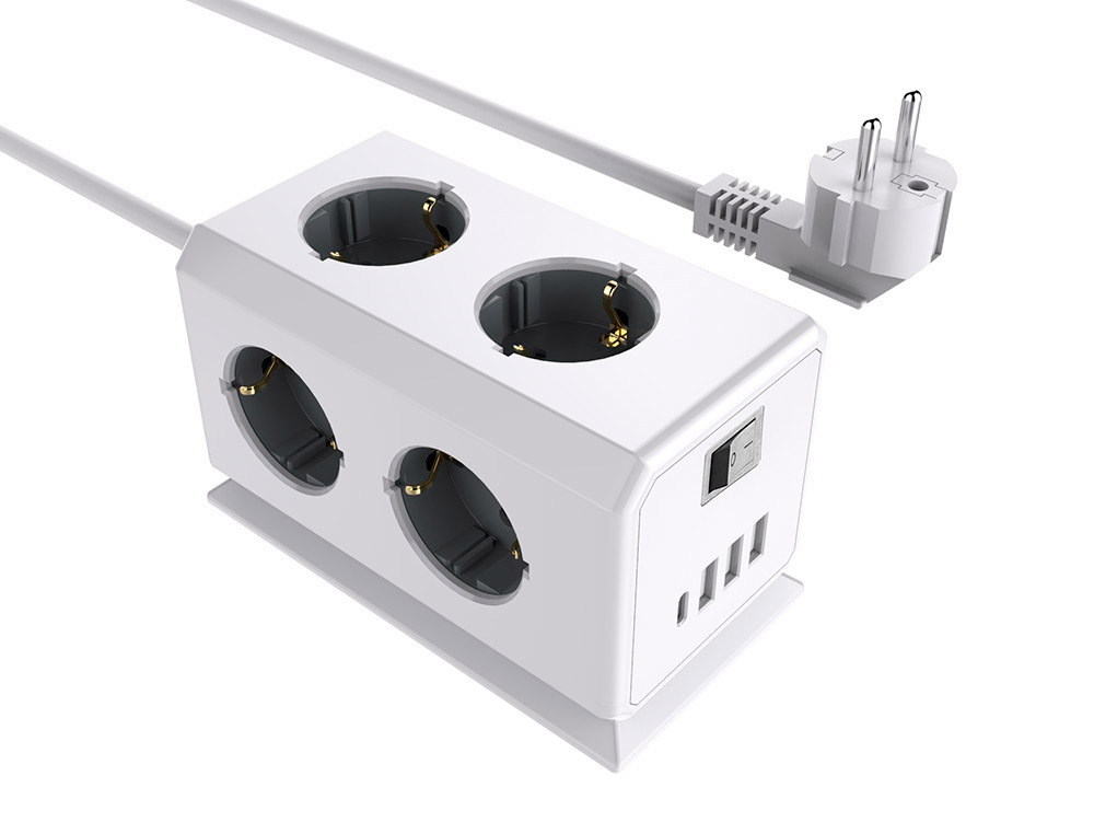 MULTIPRISE Q-CONNECT 10 EN 1 CABLE 1,4M 6 PRISES COURANT 3 PORTS USB 1 PORT USB-C        140X76X87 MM