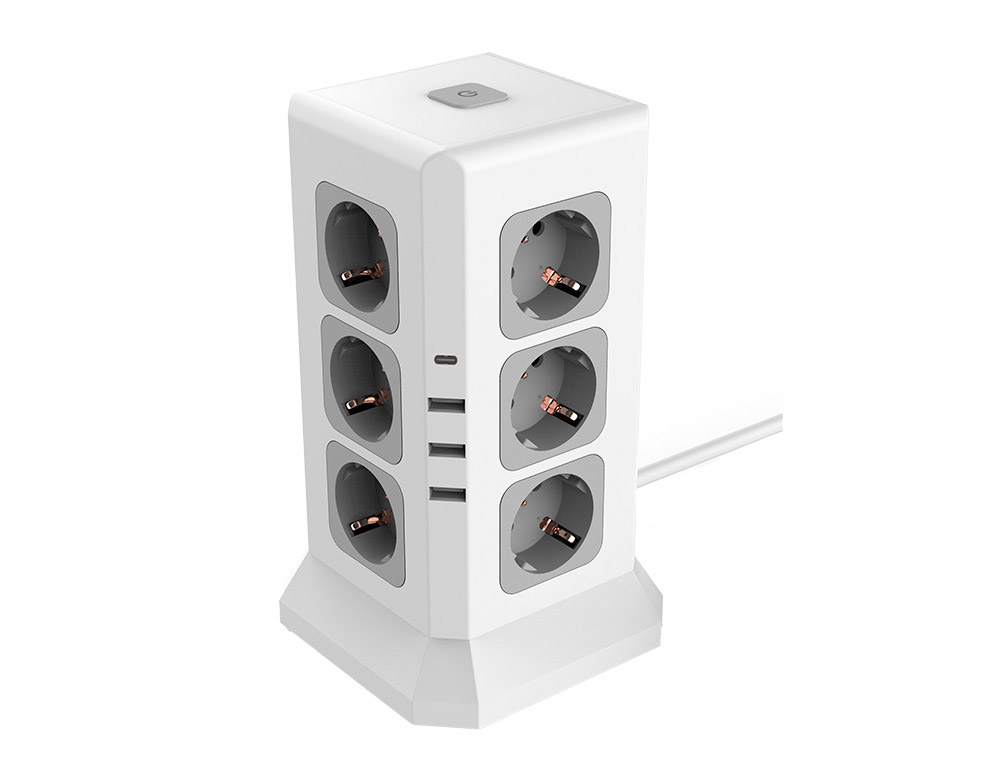 MULTIPRISE Q-CONNECT 16 EN 1 CABLE 2M 12 PRISES COURANT 3  PORTS USB 1 PORT USB-C        120X120X210 MM
