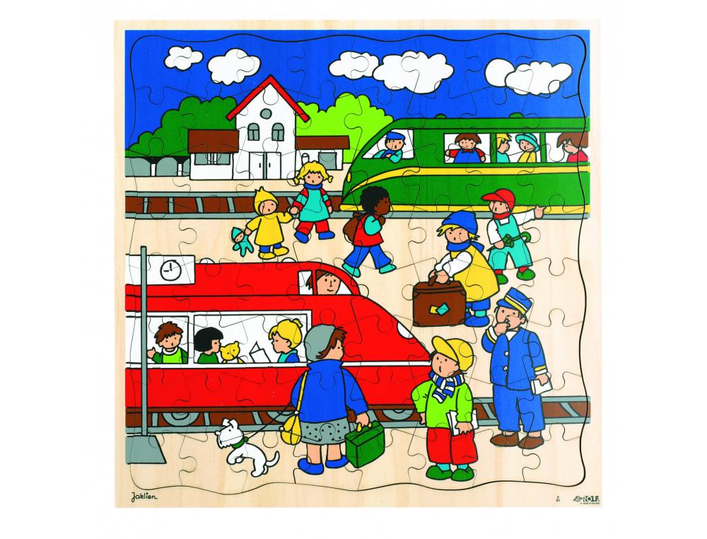 PUZZLES EN BOIS AVEC CADRE ROLF LES TRANSPORTS LA GARE   64 PIECES