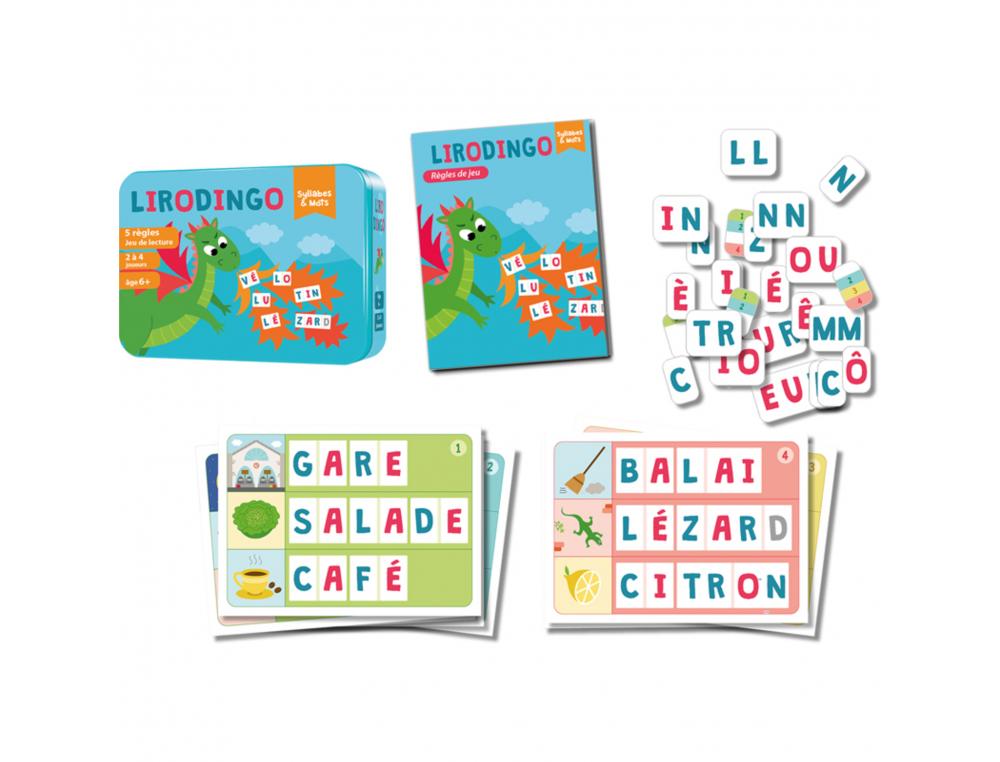 APPRENDRE A LIRE ET A ECRIRE ARITMA LIRODONGO SYLLABES ET  MOTS 8 CARTES LOTO RECTO      VERSO 98 JETONS PHONEMES
