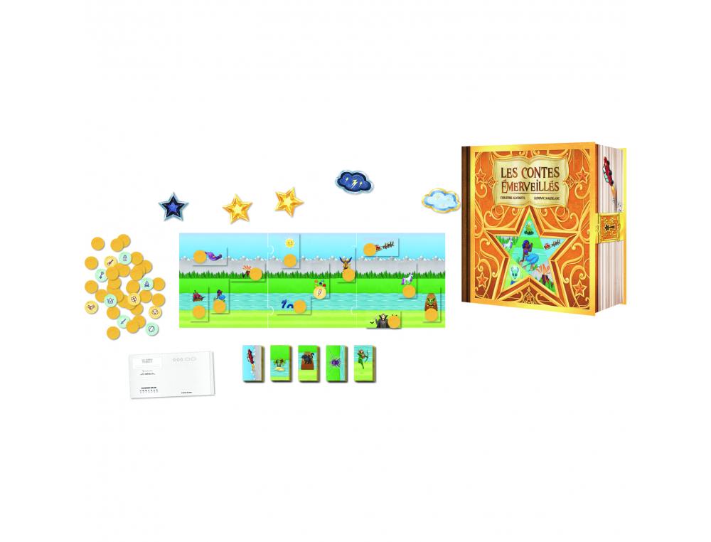 FRANCAIS GRRRE GAMES LES CONTES EMERVEILLES 1 PLATEAU  60 TUILES PERSONNAGES 64      JETONS 3 ETOILES 2 A 5