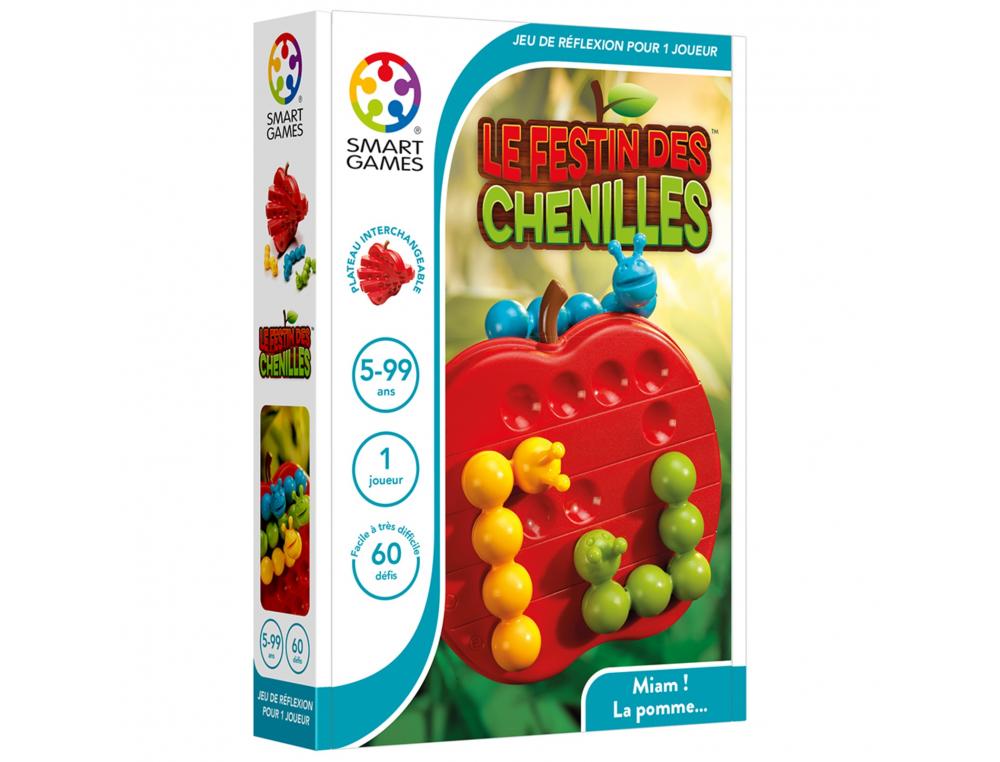 LOGIQUE REFLEXION SMART LE FESTIN DES CHENILLES 60 DEFIS 1 PLATEAU DE JEU 3 CHENILLES  DE COULEIR 1 LIVRET 1 JOUEUR