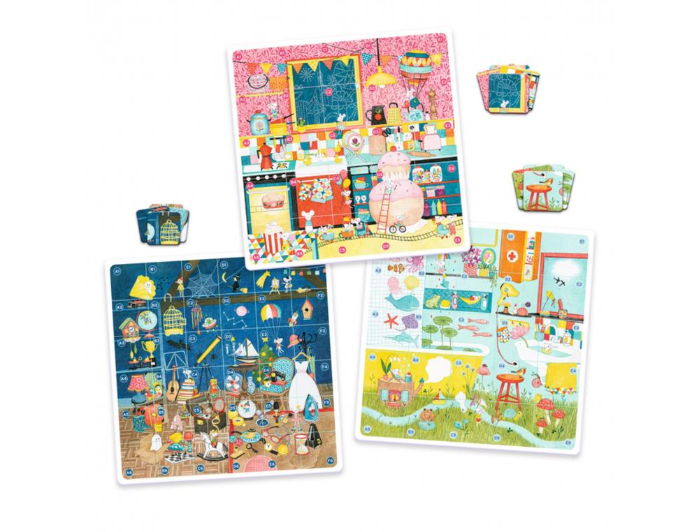 FRANCAIS DJECO KATUDI HOME JEU DE LANGAGE ET OBSERVATION 9 PLANCHES ET 86 PIECES 3 A 4 JOUEURS